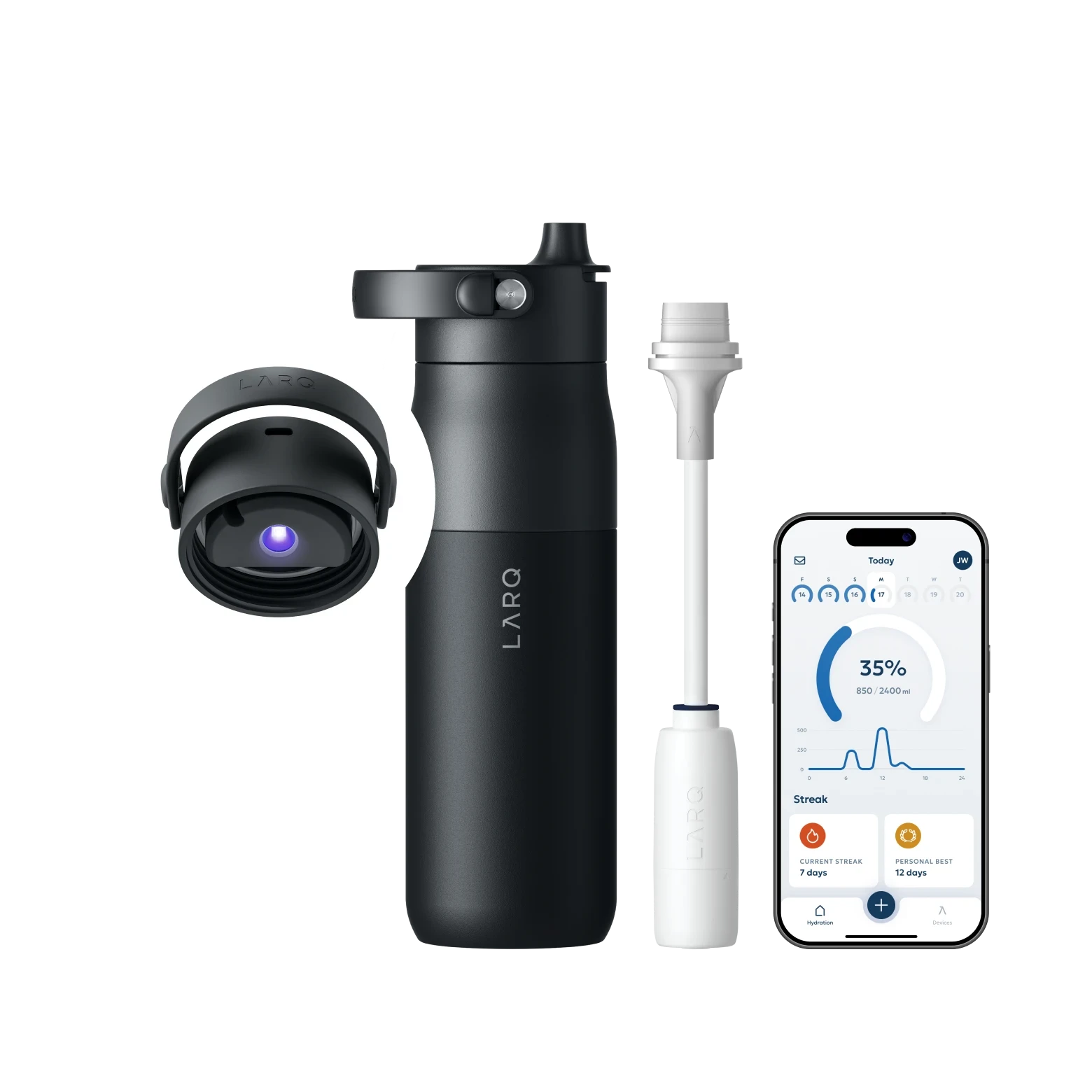 PureVis 2 Obsidian Black water bottle with UV-C LED technology ready for purchase